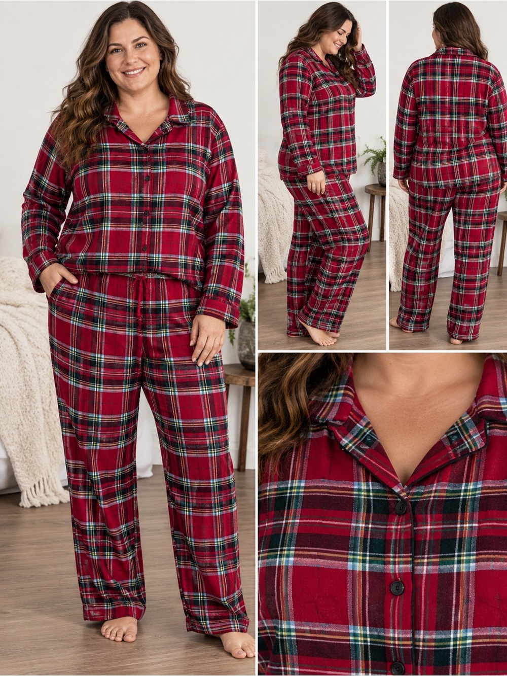 Lands’ End Plaid Flannel Pajama Set EUC XL